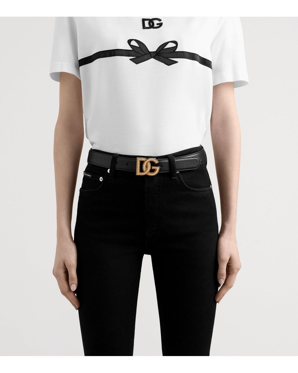 Dolce & Gabbana Black Calfskin Logo Belt