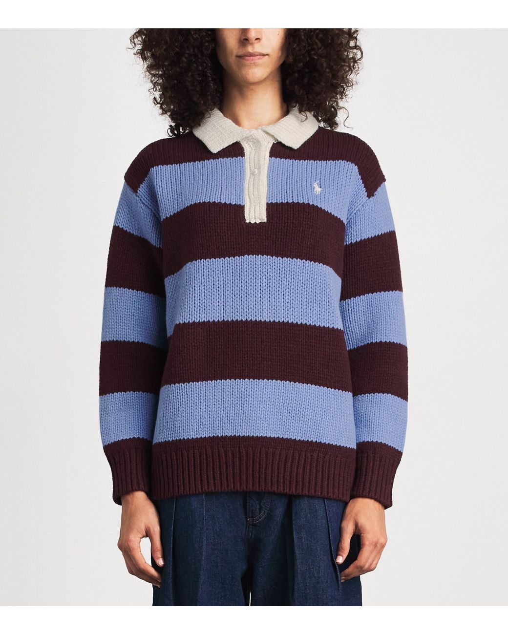 Polo Ralph Lauren Blue Wool-Blend Stripe Sweater