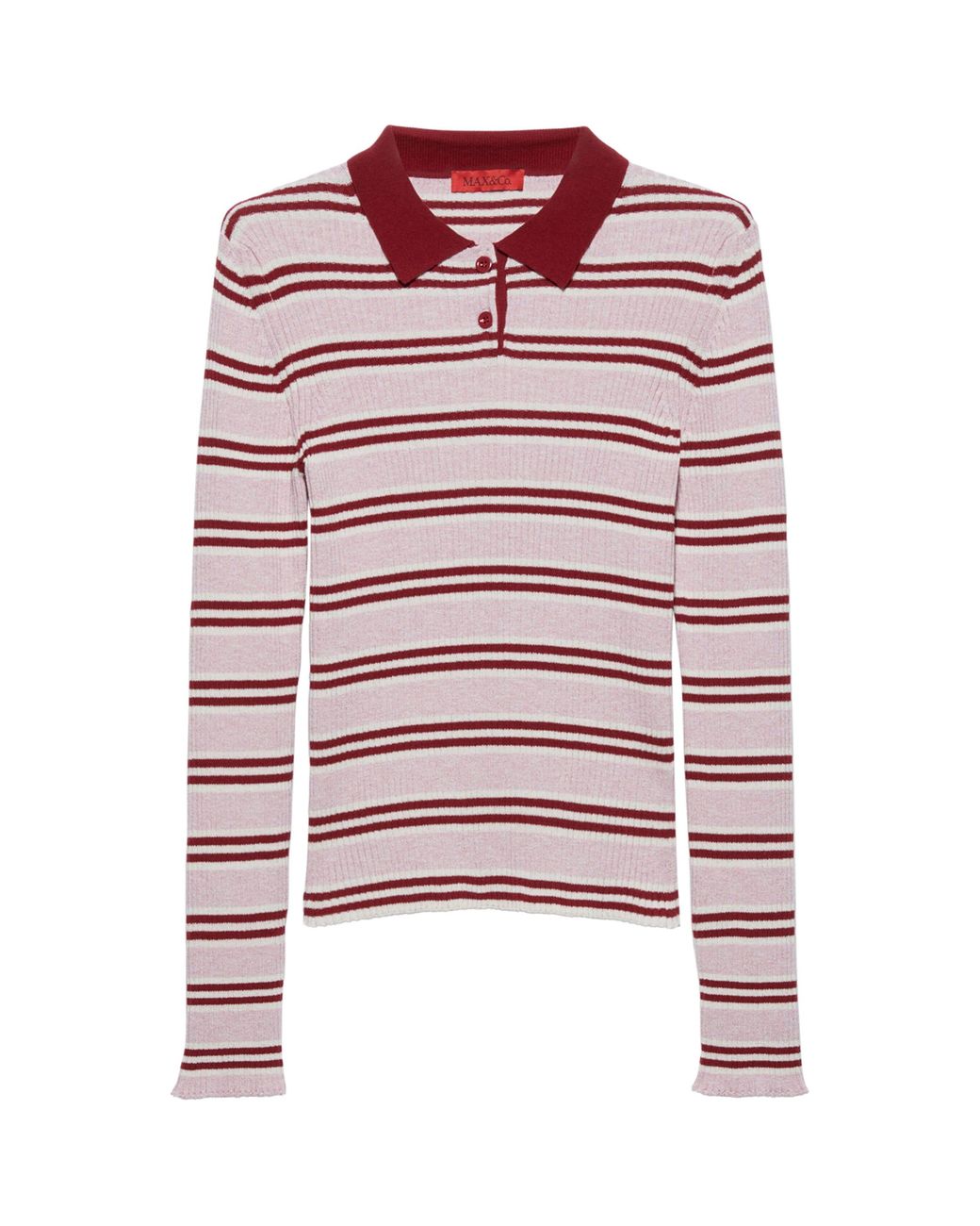 MAX&Co. Red Rib-Knit Stripe Polo Sweater