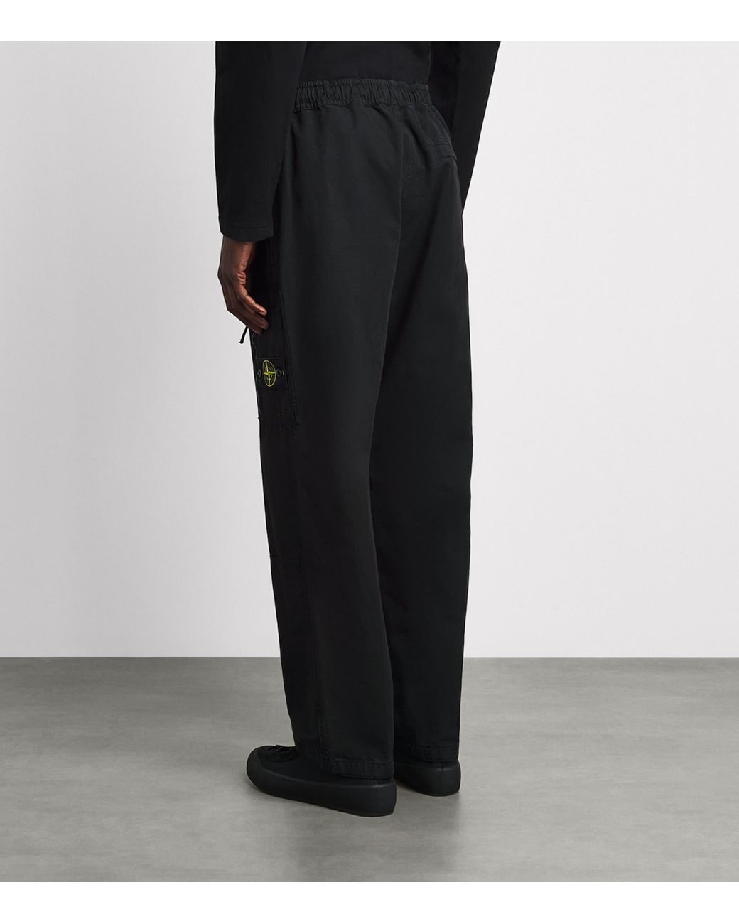 Stone Island Black Organic Cotton Ripstop Cargo Trousers for men