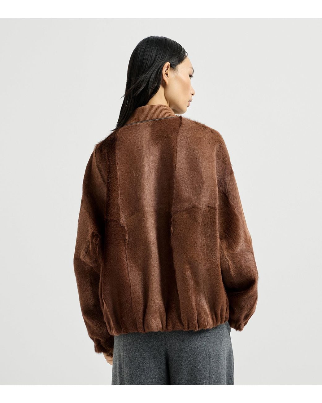 Brunello Cucinelli Brown Cashmere Shearling Bomber Jacket