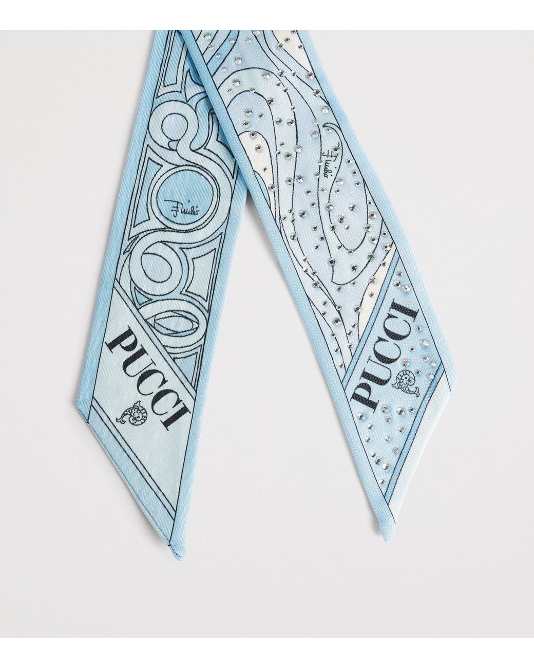 Emilio Pucci Blue Rhinestone-Embellished Printed Twill Scarf