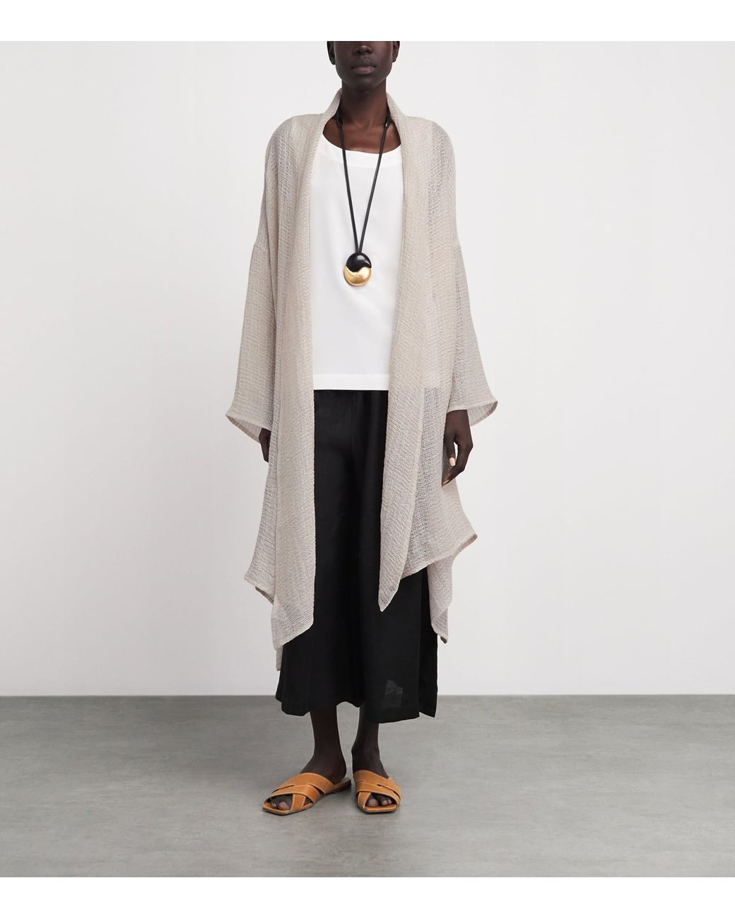 Eskandar White Linen-Blend Longline Cardigan