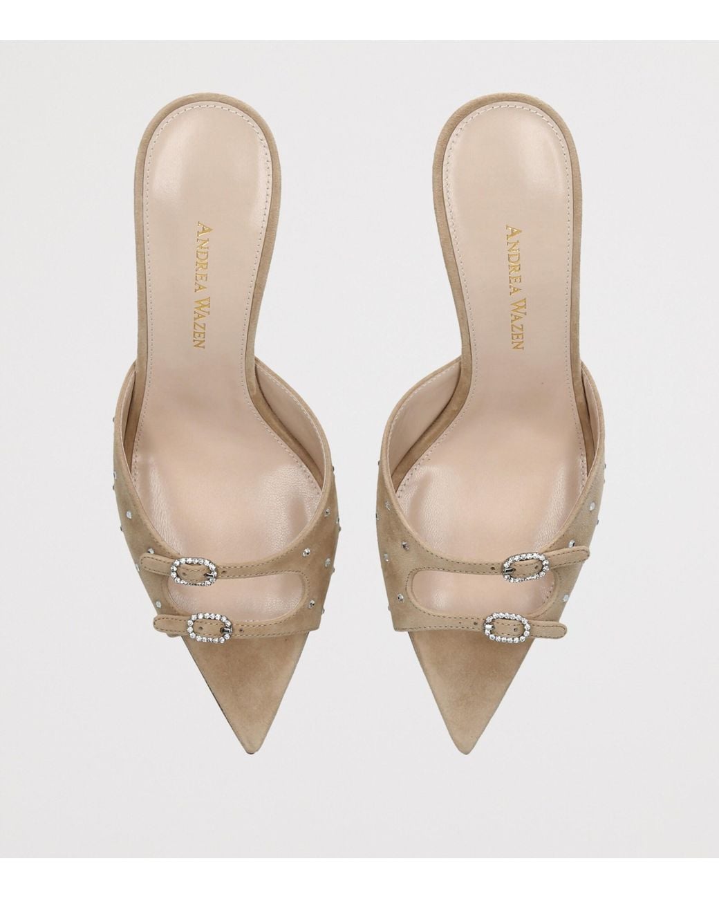 Andrea Wazen Natural Suede Carol Heeled Mules 75