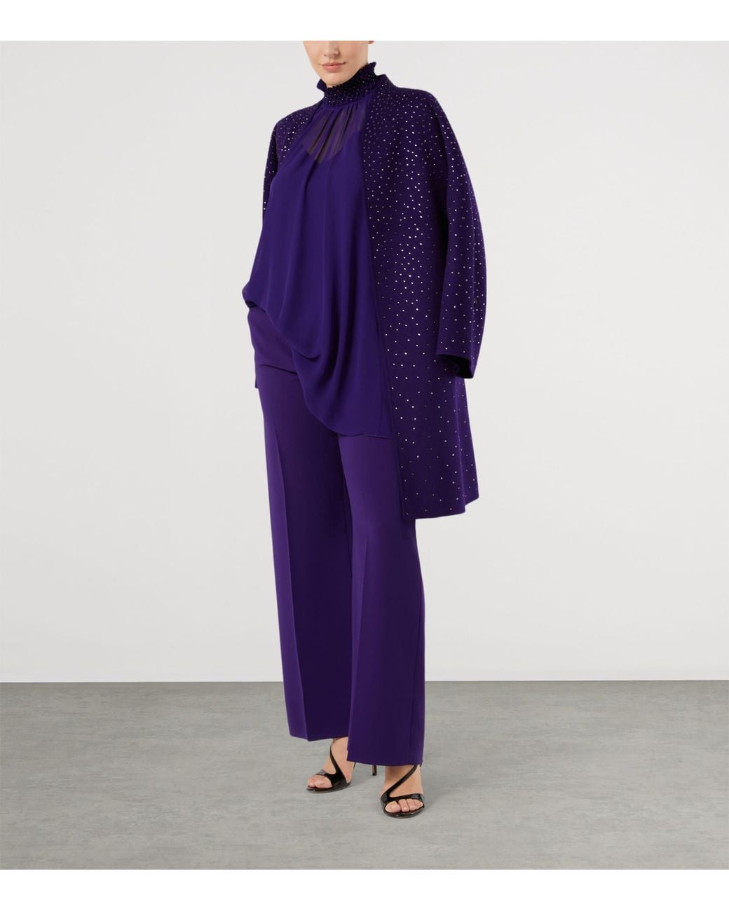 Marina Rinaldi Purple Virgin Wool-Cashmere Embellished Coat
