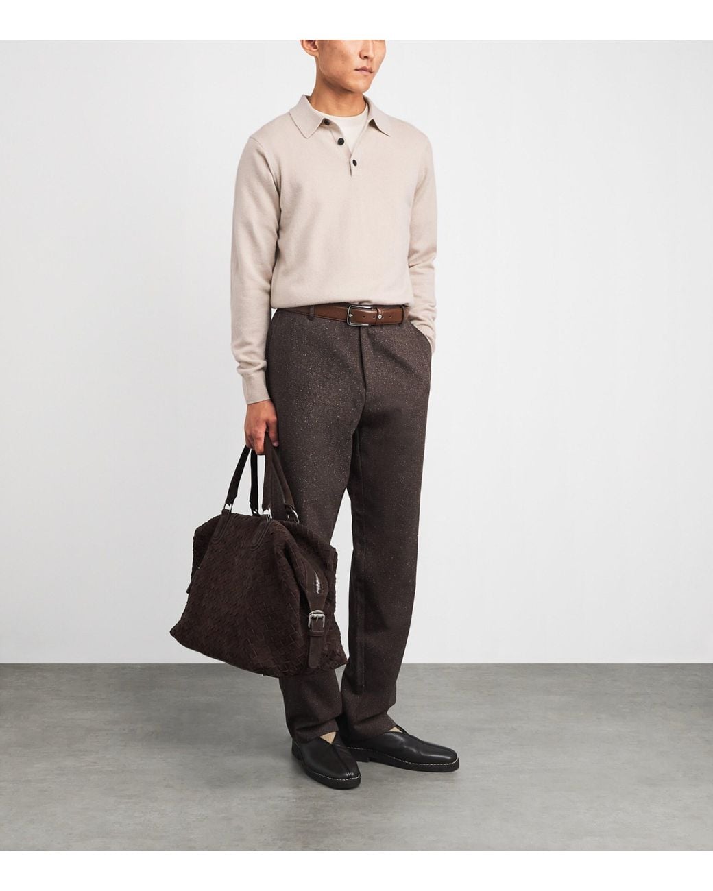 Sunspel White Cashmere Long-Sleeve Polo Shirt for men