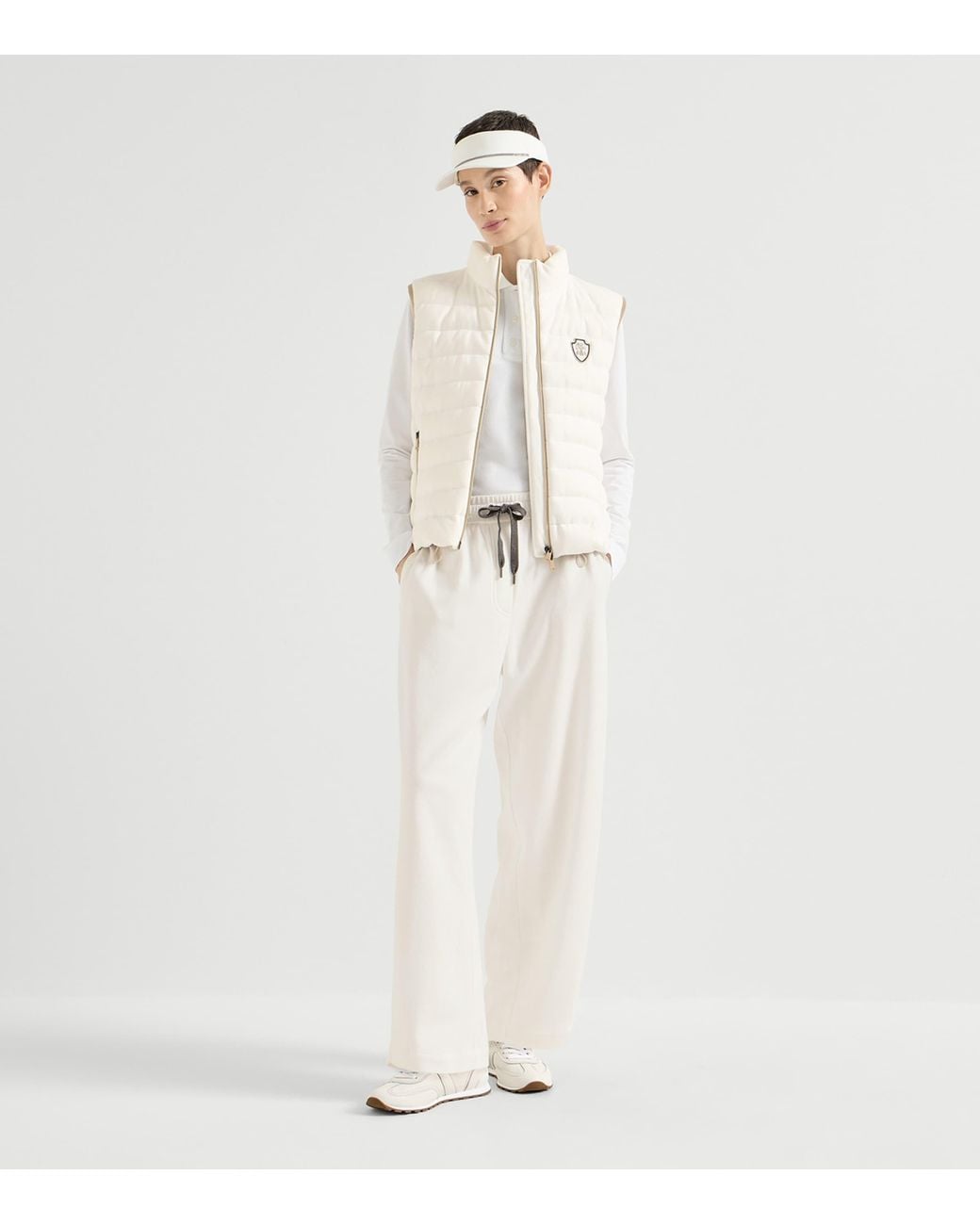 Brunello Cucinelli White Piqué Drawstring Straight Trousers