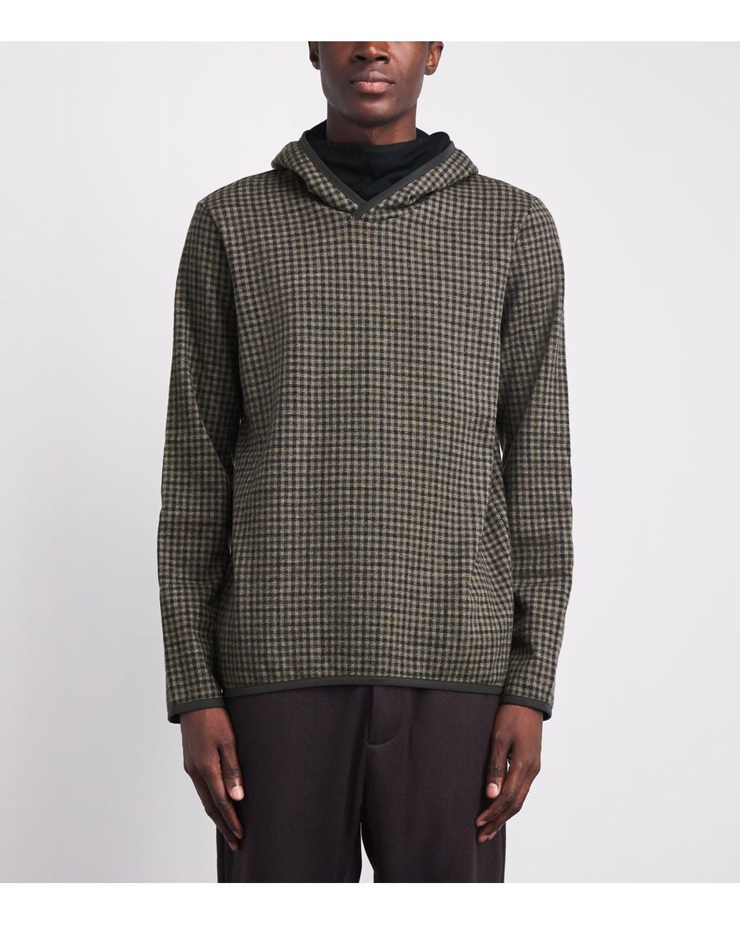 Sease Gray Virgin Wool-Blend Check Hoodie for men