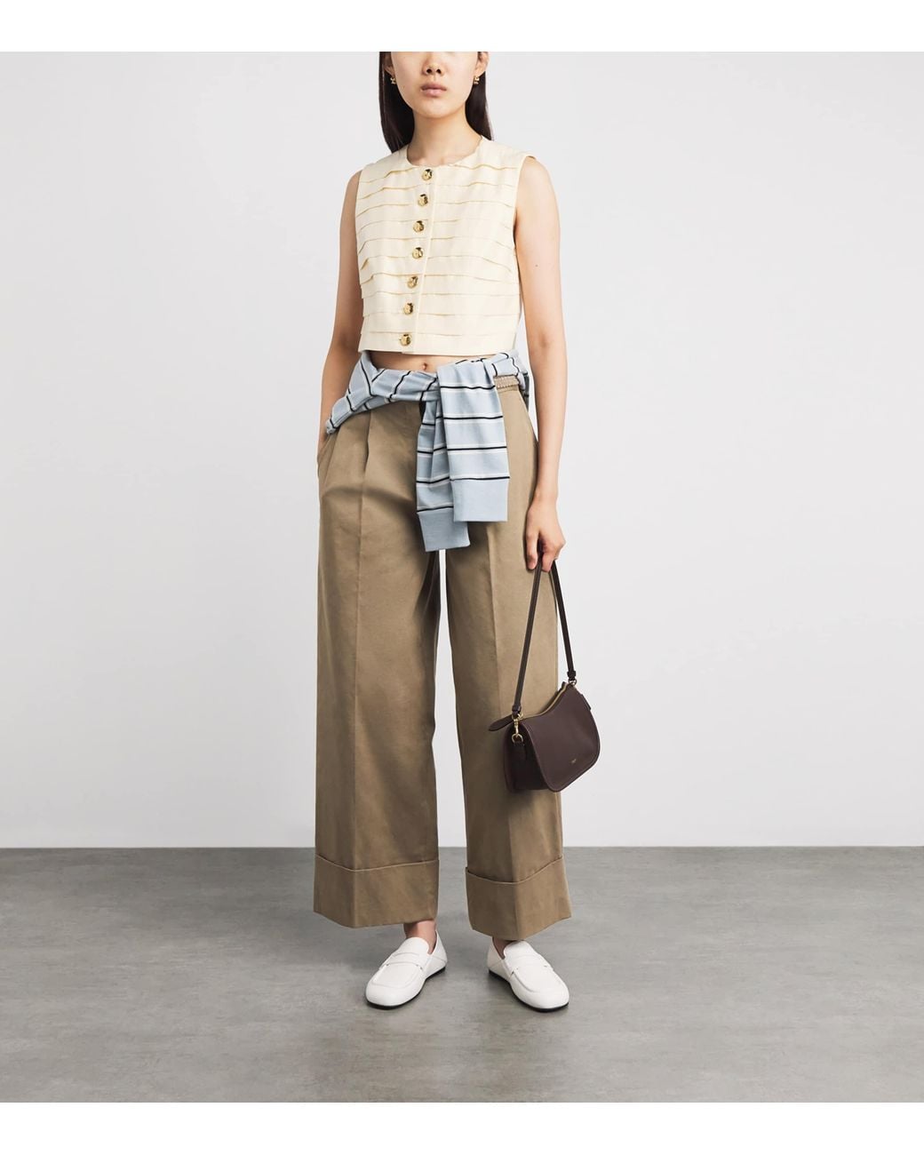 Sandro Natural Cotton-Blend Sleeveless Crop Top