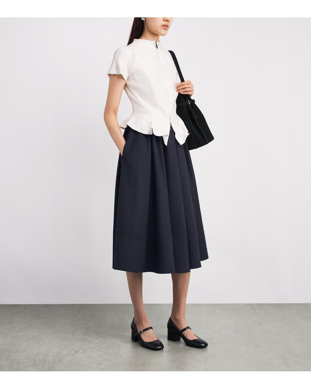 Maje Blue Wool-Blend Pleated Midi Skirt