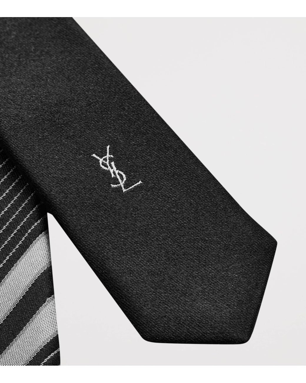 Saint Laurent White Silk Striped Tie for men