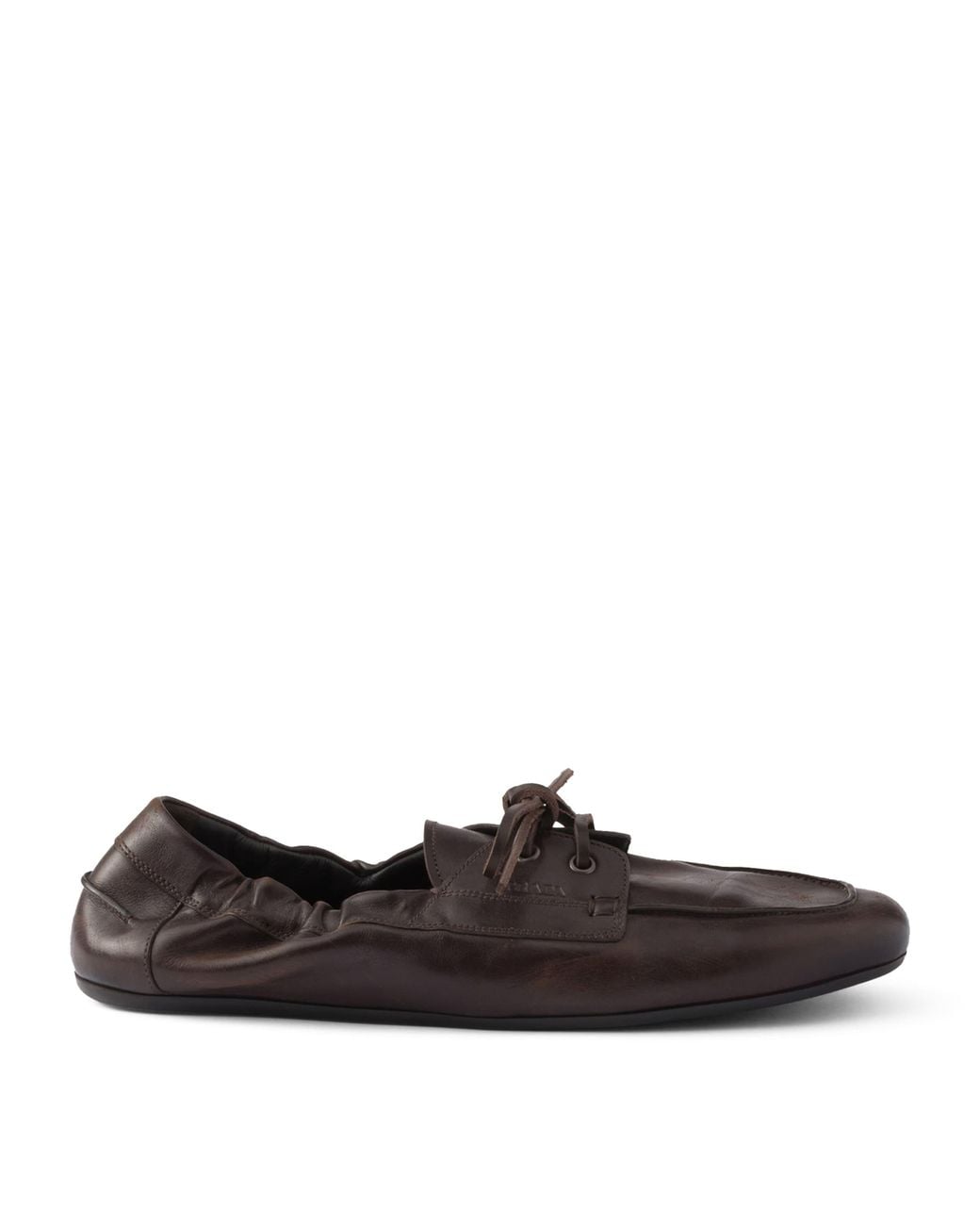Prada Brown Antiqued Leather Shuffle Loafers