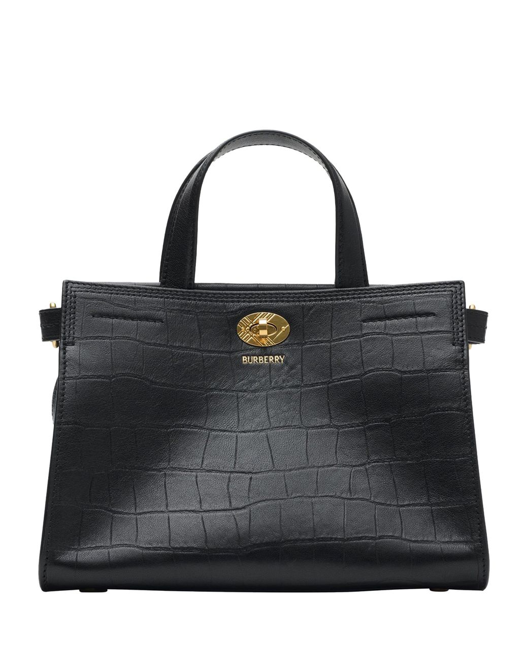 Burberry Black Mini Leather Croc-Embossed Cotswolds Tote Bag