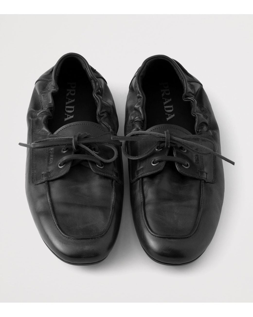 Prada Black Antiqued Leather Shuffle Loafers for men