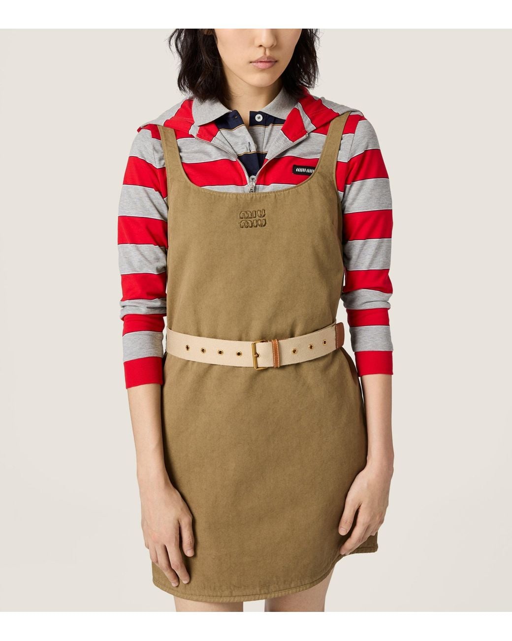 Miu Miu Green Cotton Belted Mini Dress