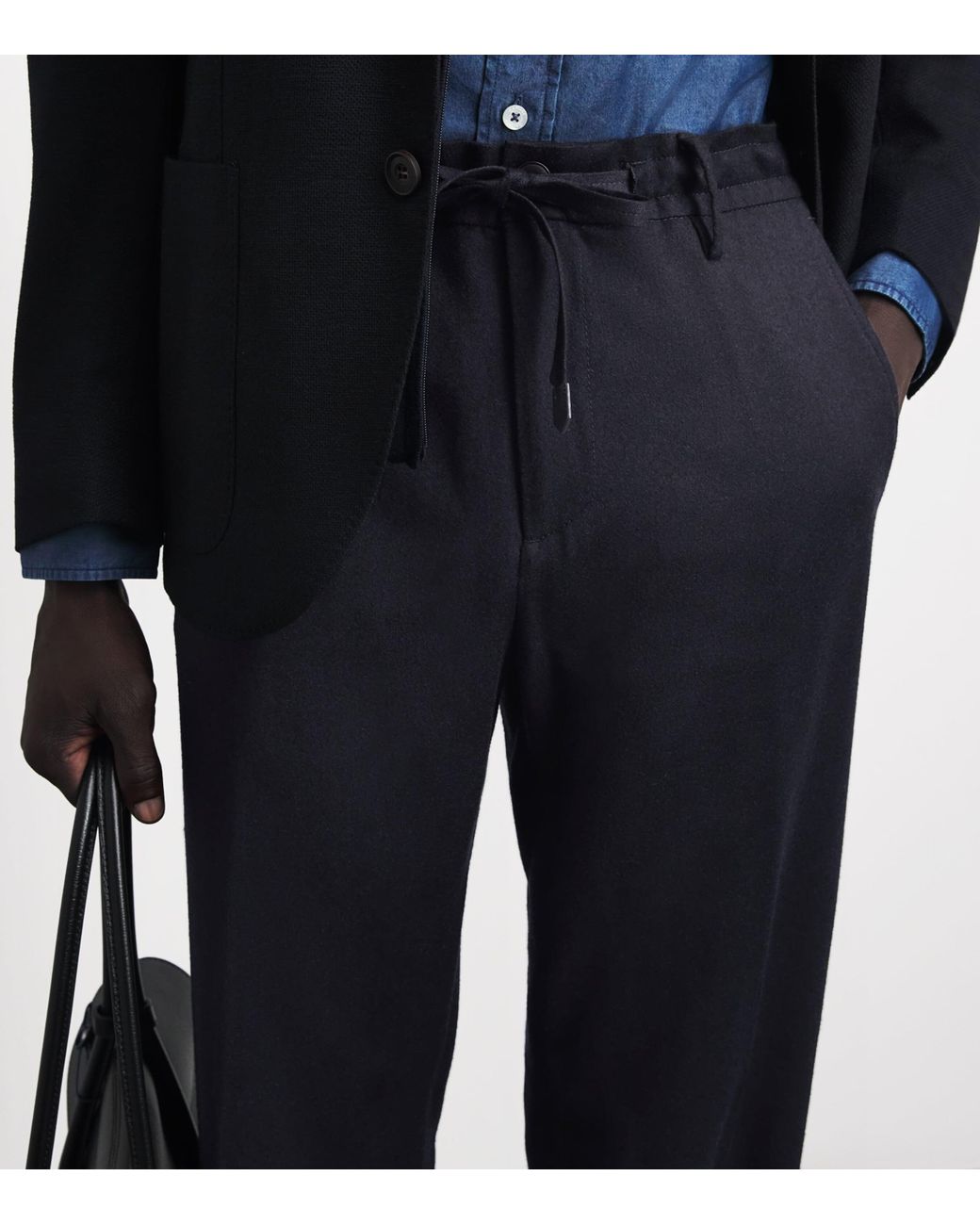 Canali Blue Wool Drawstring Trousers for men