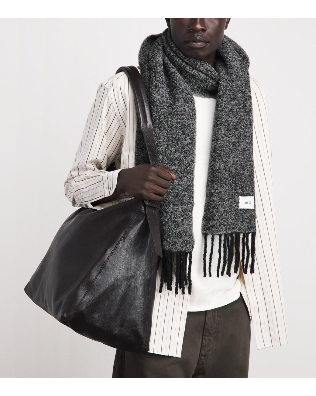 NN07 Gray Alpaca-Wool-Blend Fringed Scarf for men