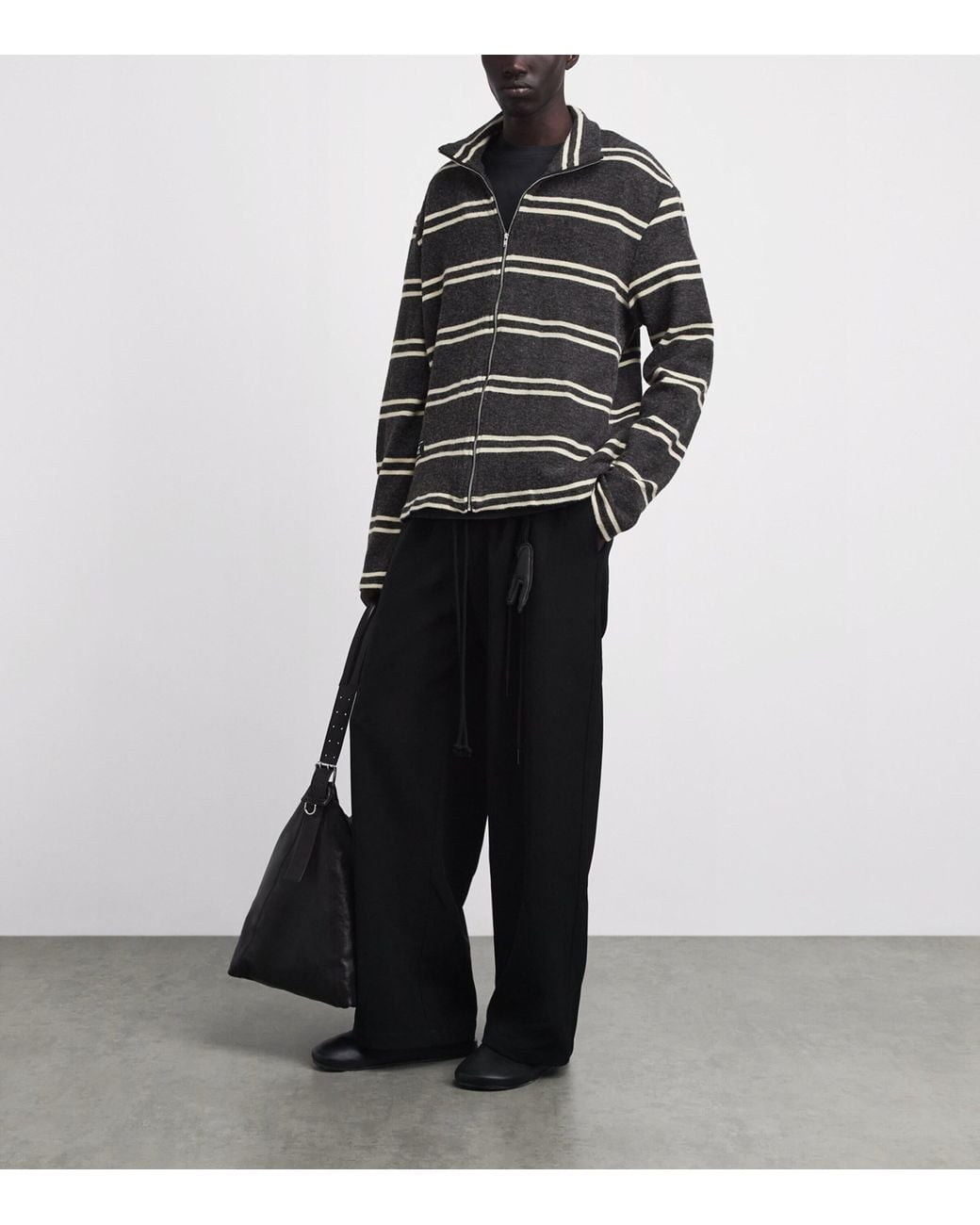 Song For The Mute Black Funnel-Neck Zip-Up Cardigan for men
