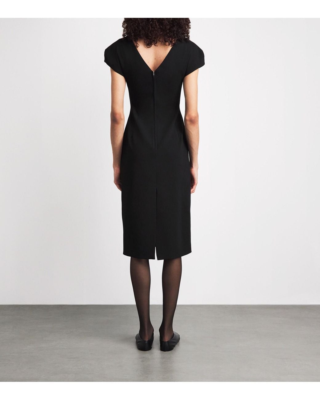 Jil Sander Black Wool Sablé V-Neck Midi Dress
