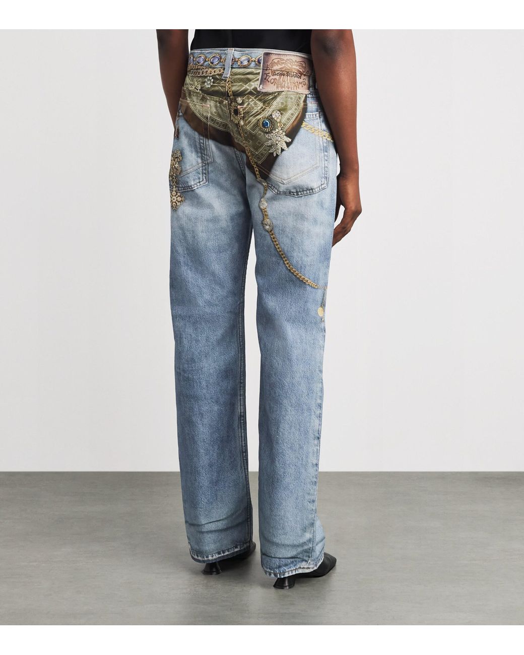 Acne Blue 1981 Printed-Jewellery Low-Rise Wide-Leg Jeans