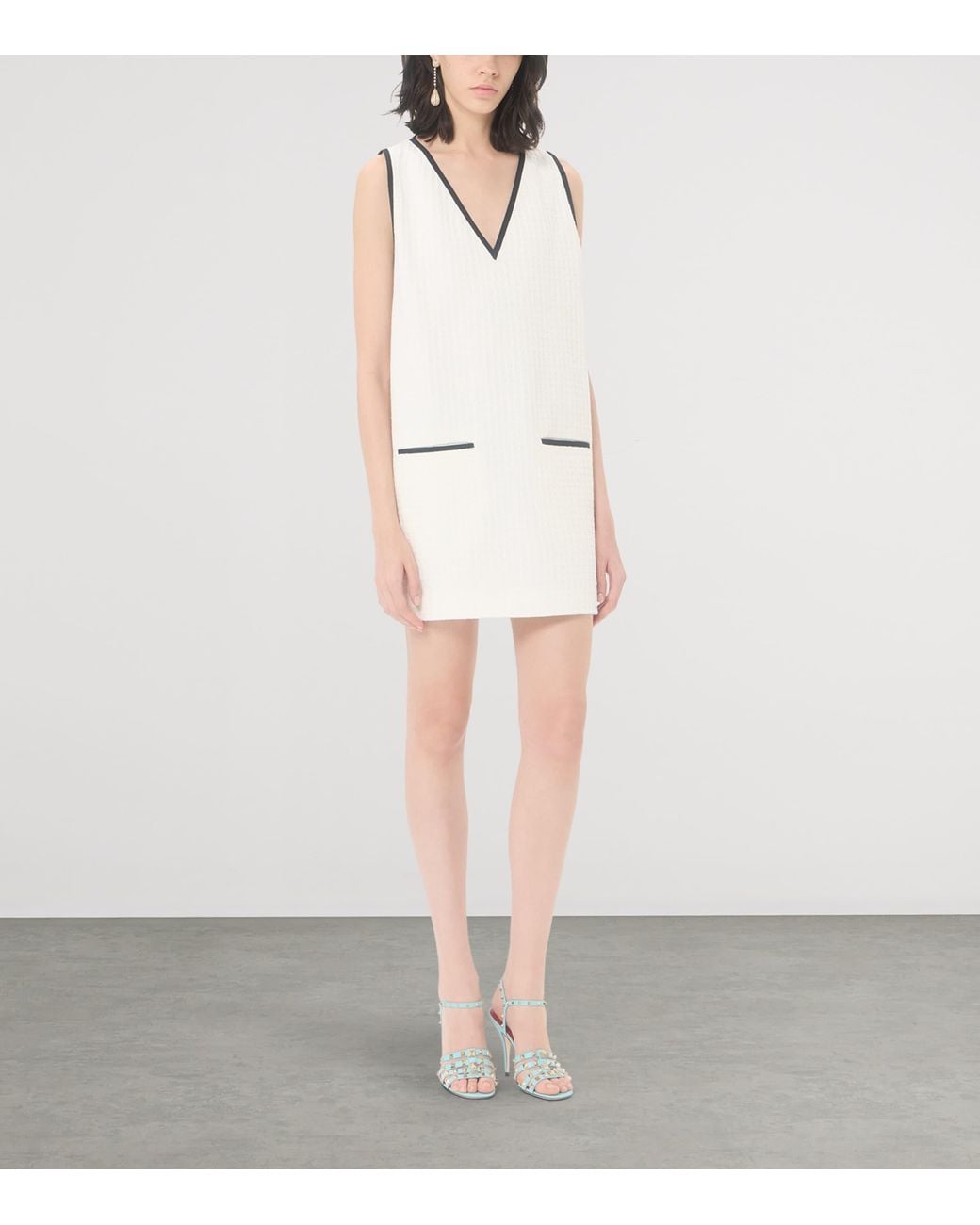 Valentino Natural Cotton Tweed V-Neck Mini Dress
