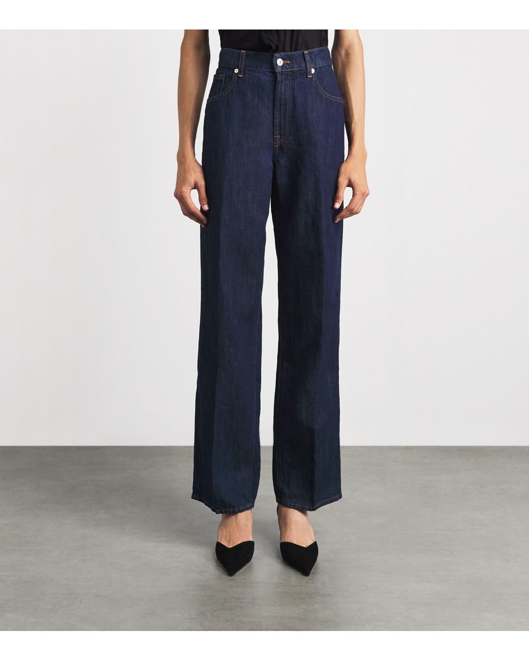 7 For All Mankind Blue Stovepipe High-Rise Straight Jeans
