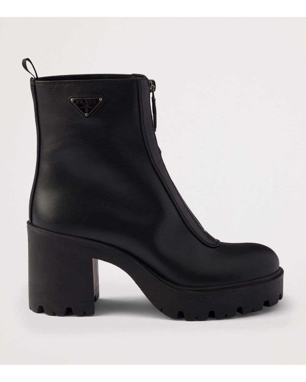Prada Black Leather Zipped Heeled Ankle Boots 85