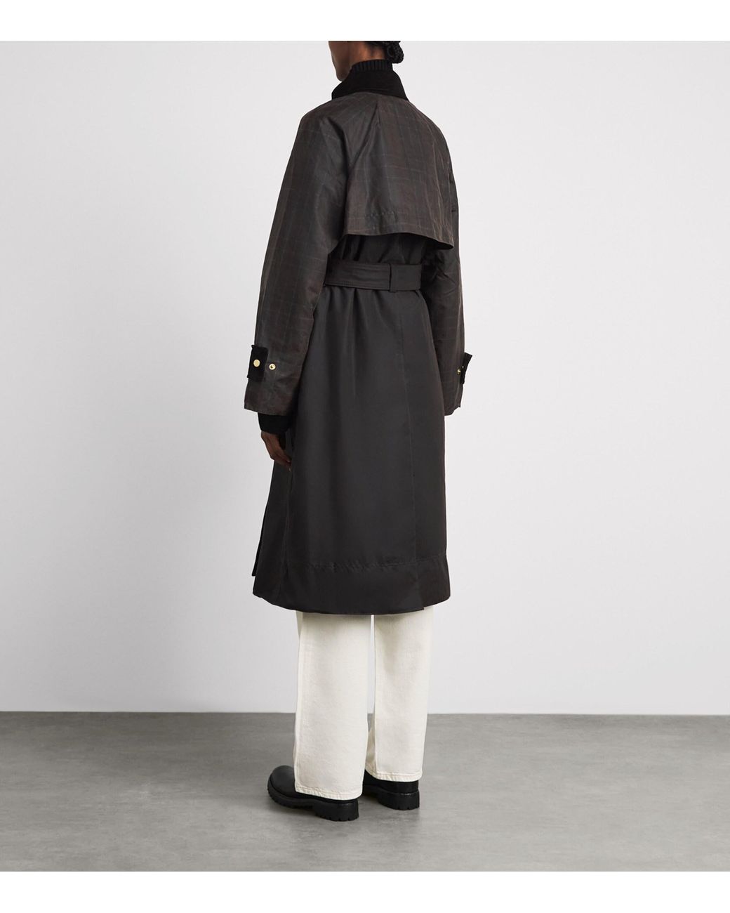 Barbour Black Waxed Cotton Elva Trench Coat