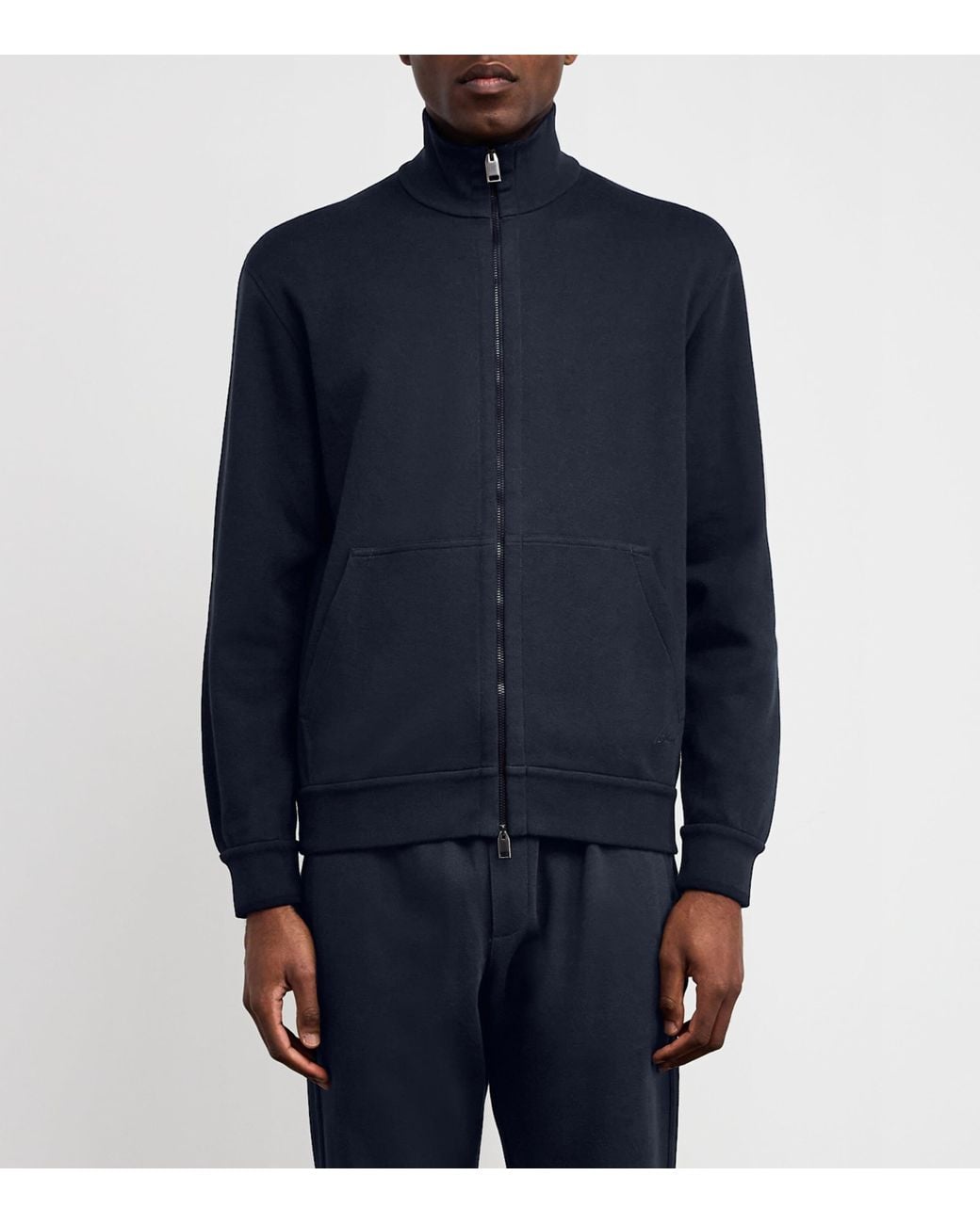 Brioni Blue Cotton-Blend Zip-Up Sweater for men