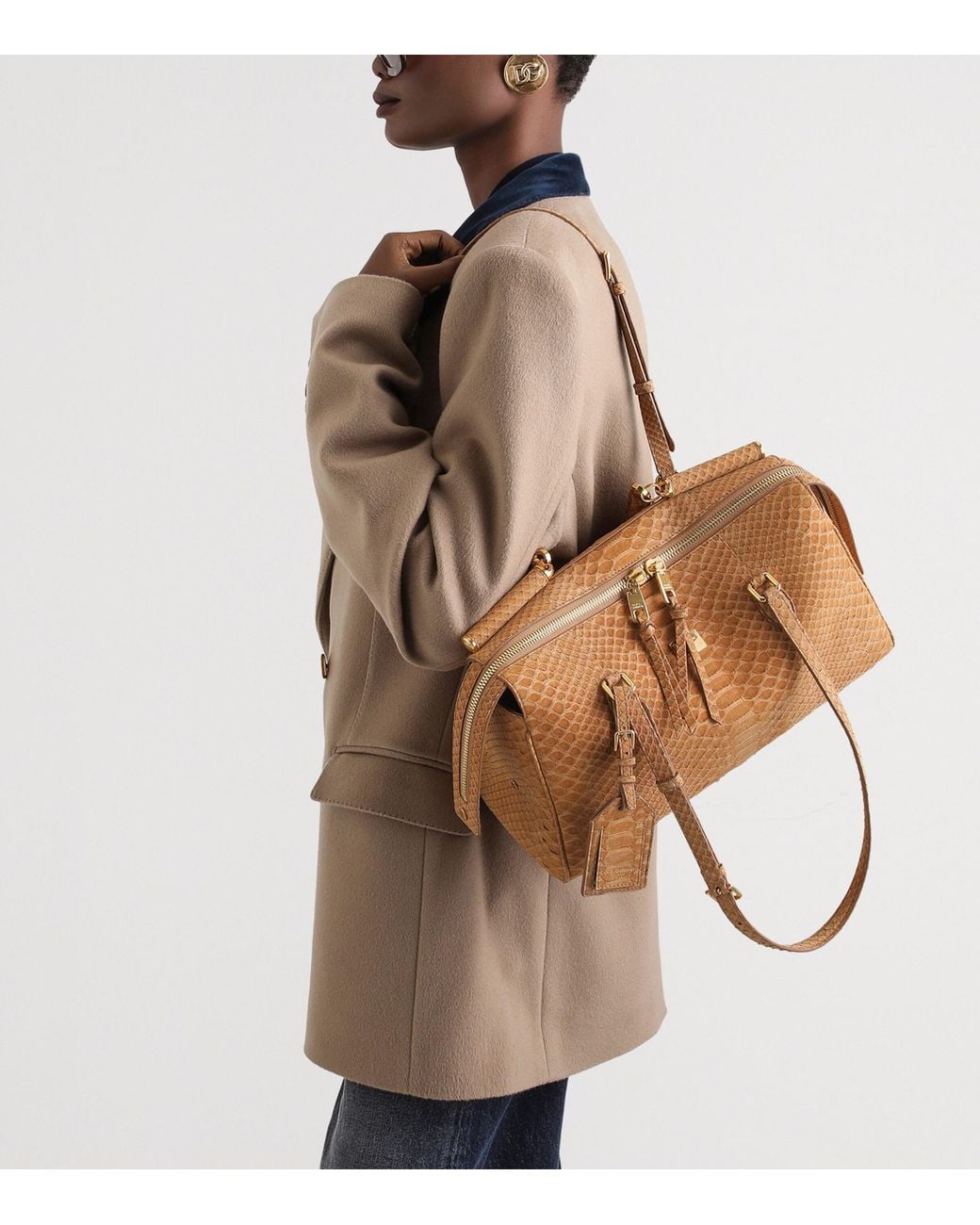 Dolce & Gabbana Brown Medium Python Leather Vittoria Top-Handle Bag