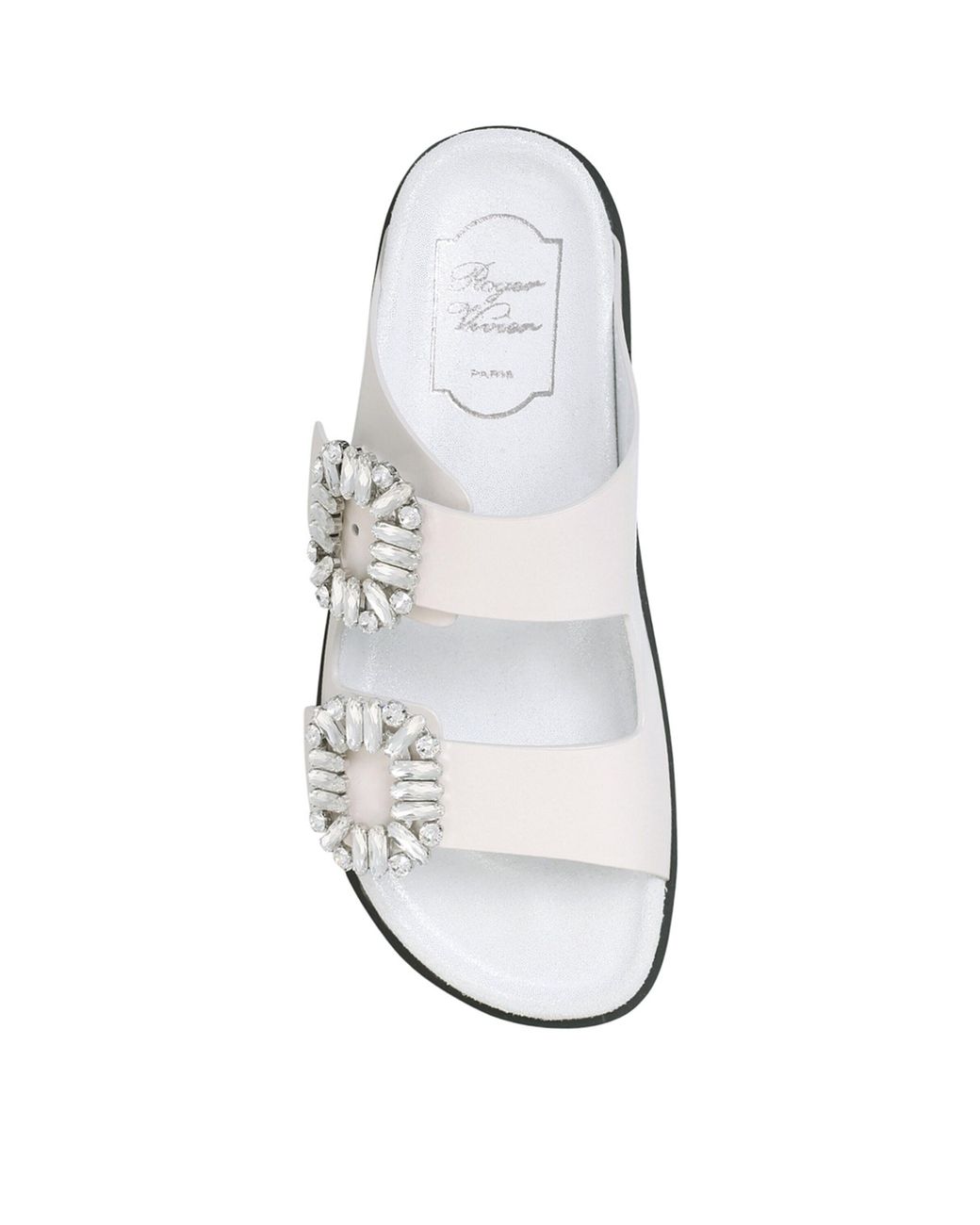 Roger Vivier White Leather Slidy Viv Buckle Slides