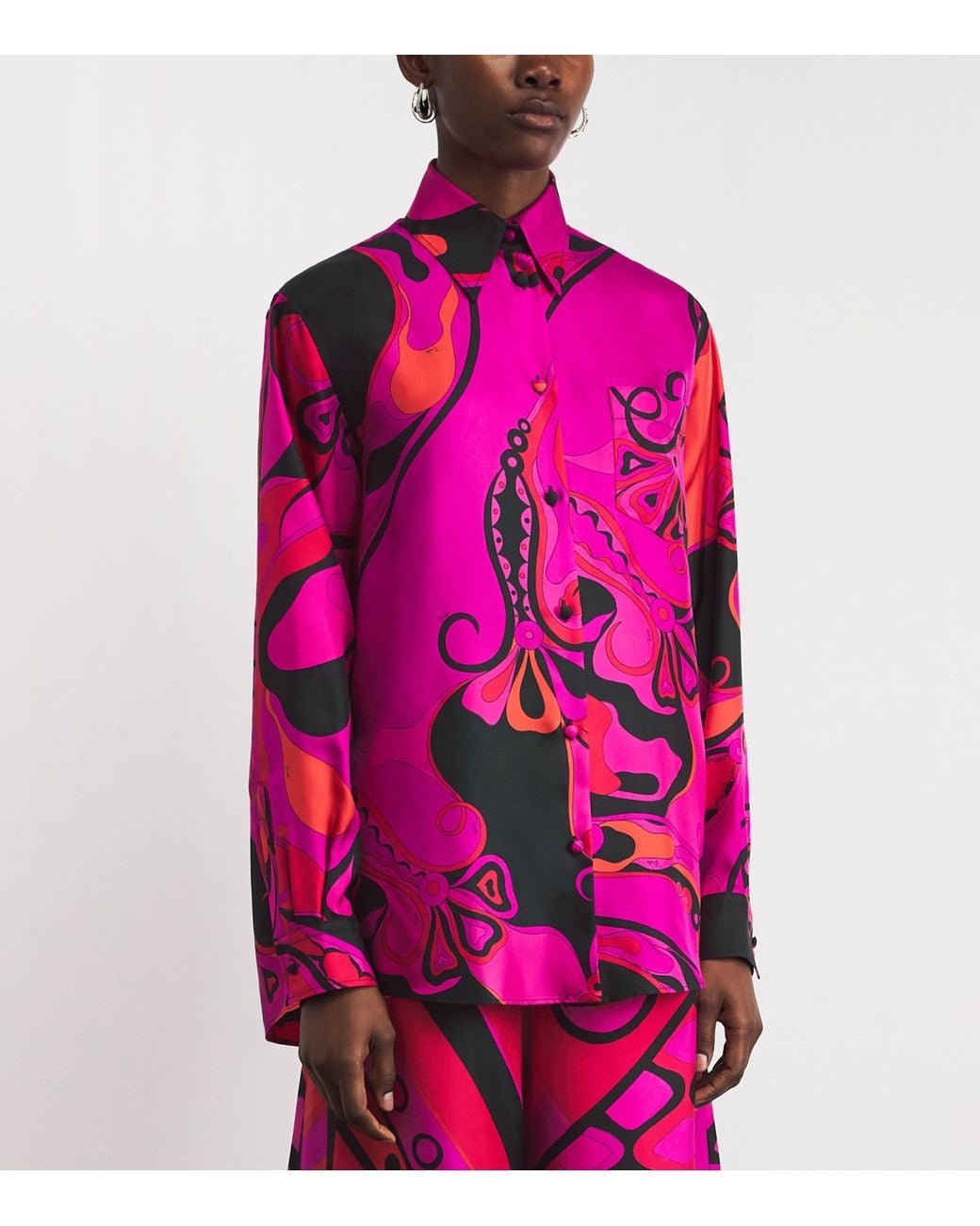 Emilio Pucci Pink Silk Oversized Orchidee Shirt