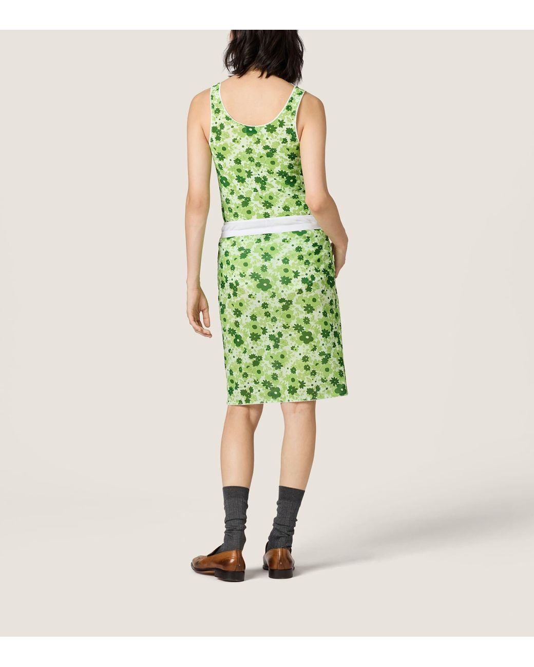 Miu Miu Green Stretch Floral Tank Top