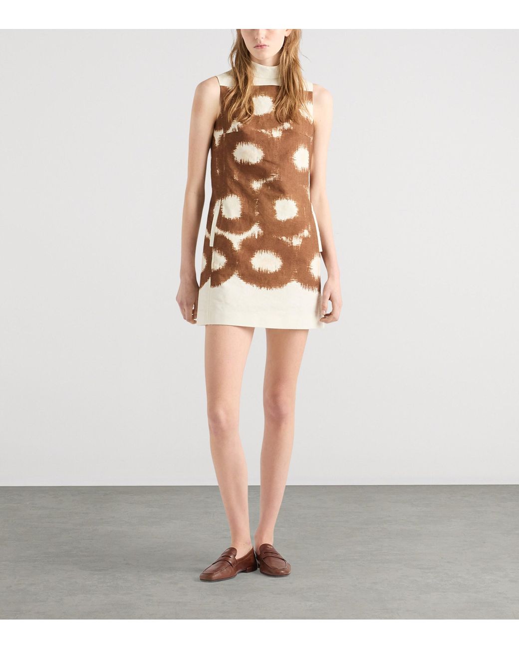 Prada Brown Canvas Circle Print Mini Dress