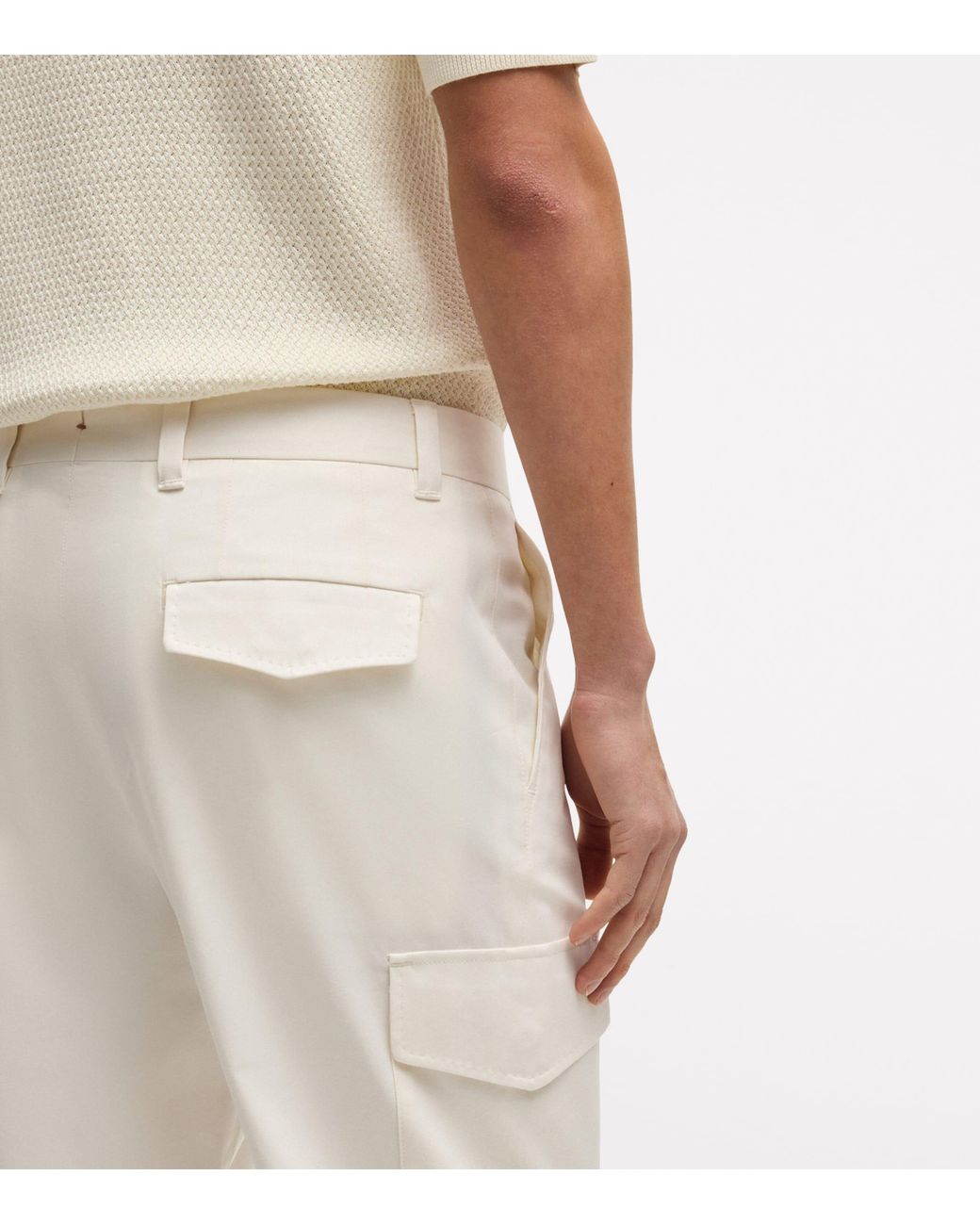 Boss White Cotton-Silk-Blend Cargo Trousers for men