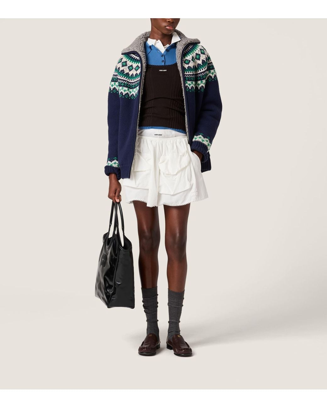Miu Miu Blue Wool Fair Isle Cardigan