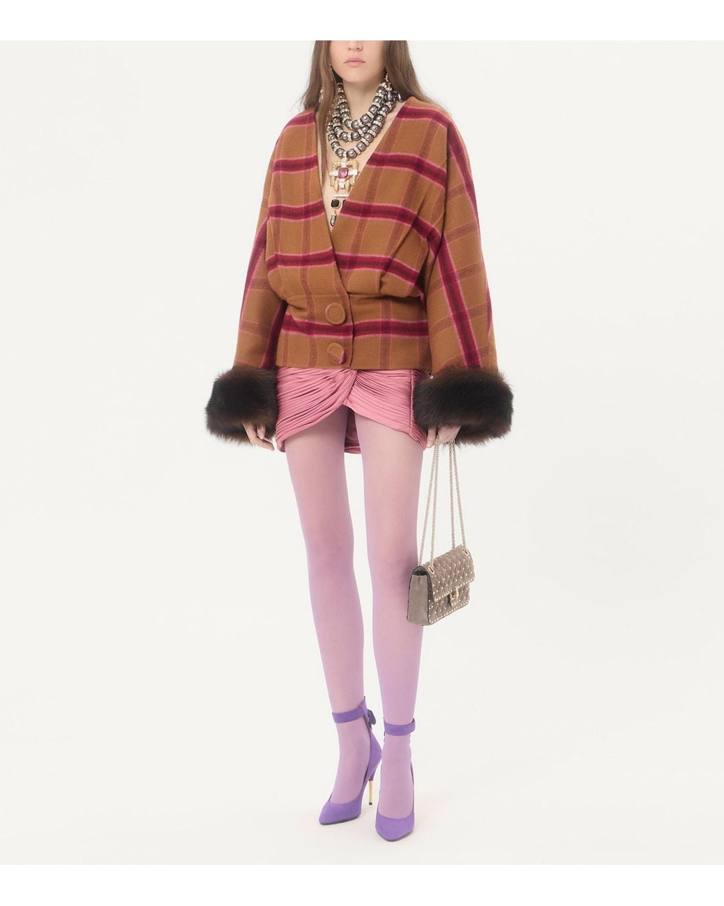Valentino Red Wool Check Wrap Jacket