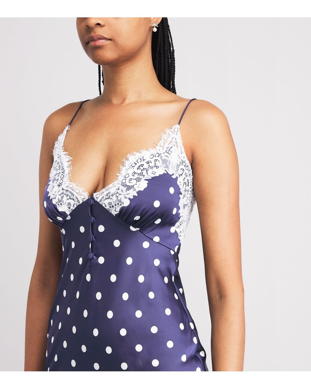 Self-Portrait Purple Satin Lace-Trim Polka-Dot Midi Dress