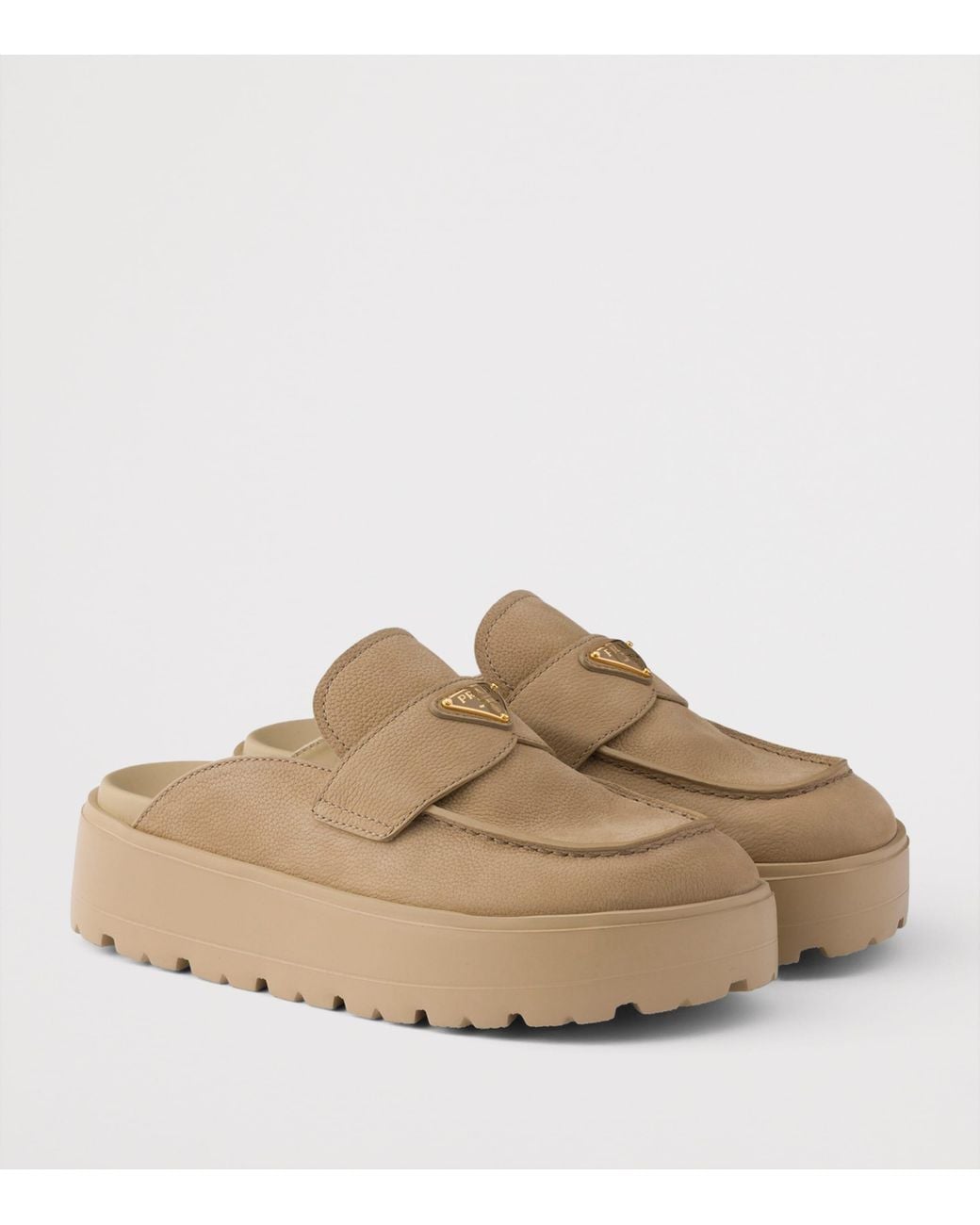Prada Brown Nubuck Leather Flatform Mules
