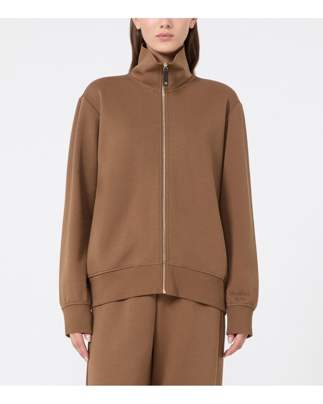Max Mara Brown Cotton-Blend Zip-Up Sweatshirt