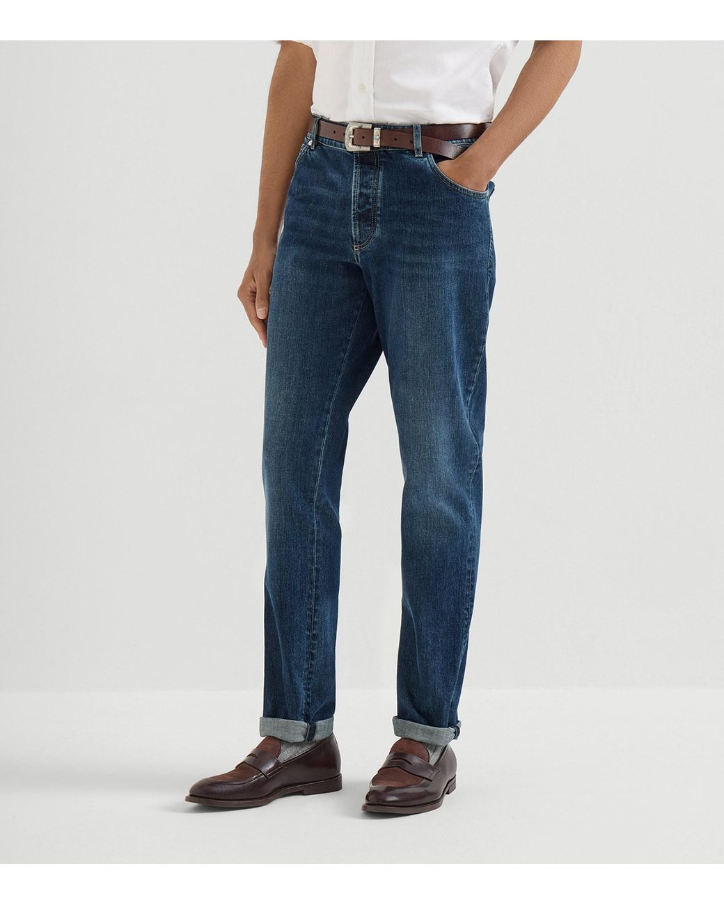 Brunello Cucinelli Blue Stretch-Cotton Slim Jeans for men