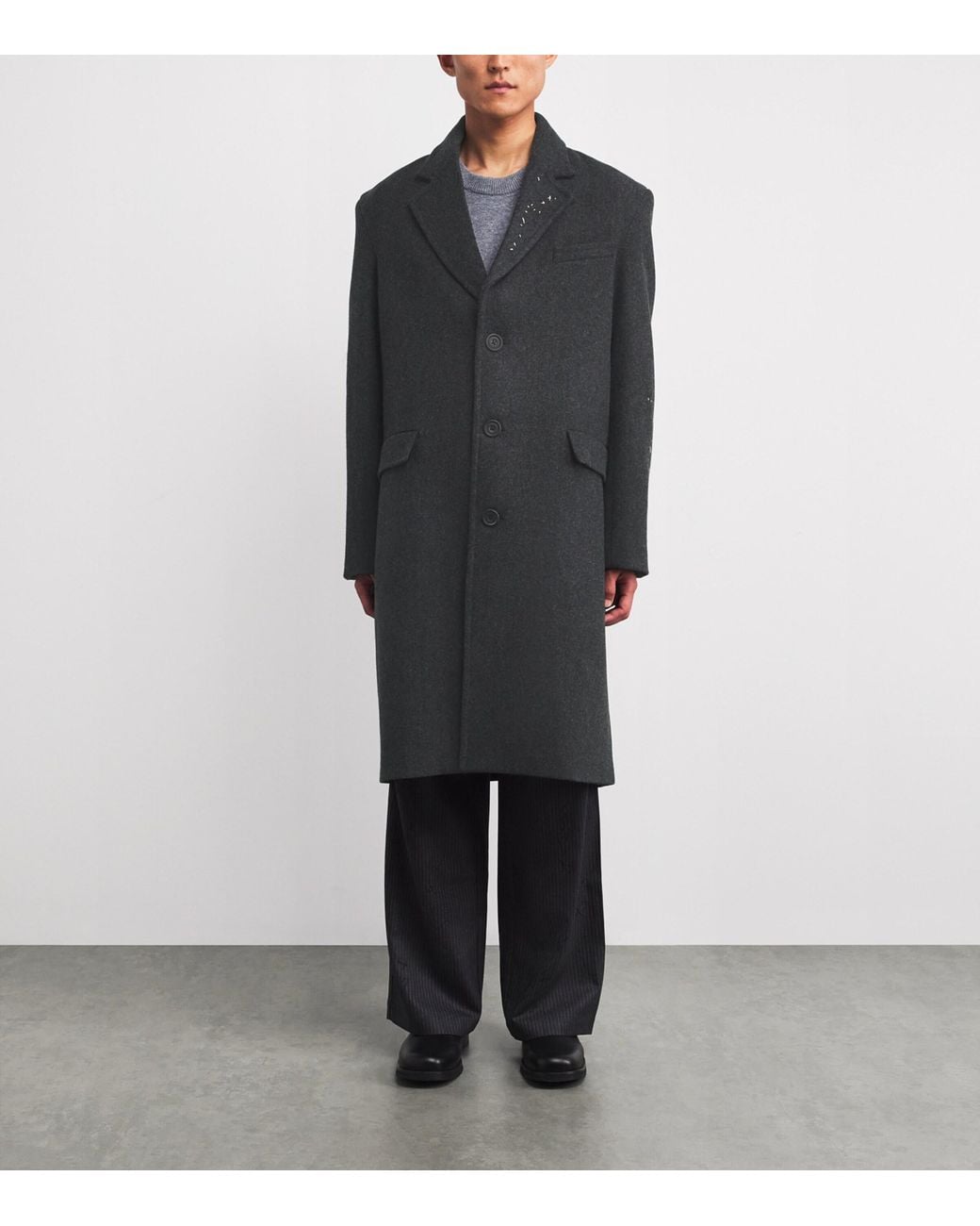 DOMREBEL Gray Wool Exposed Stitching Overcoat for men