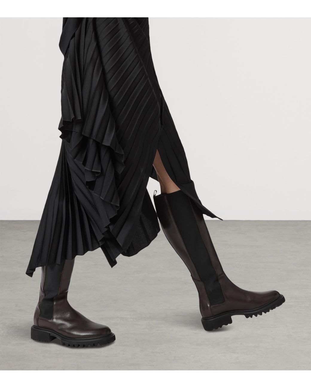 AllSaints Black Leather Maeve Knee-High Boots