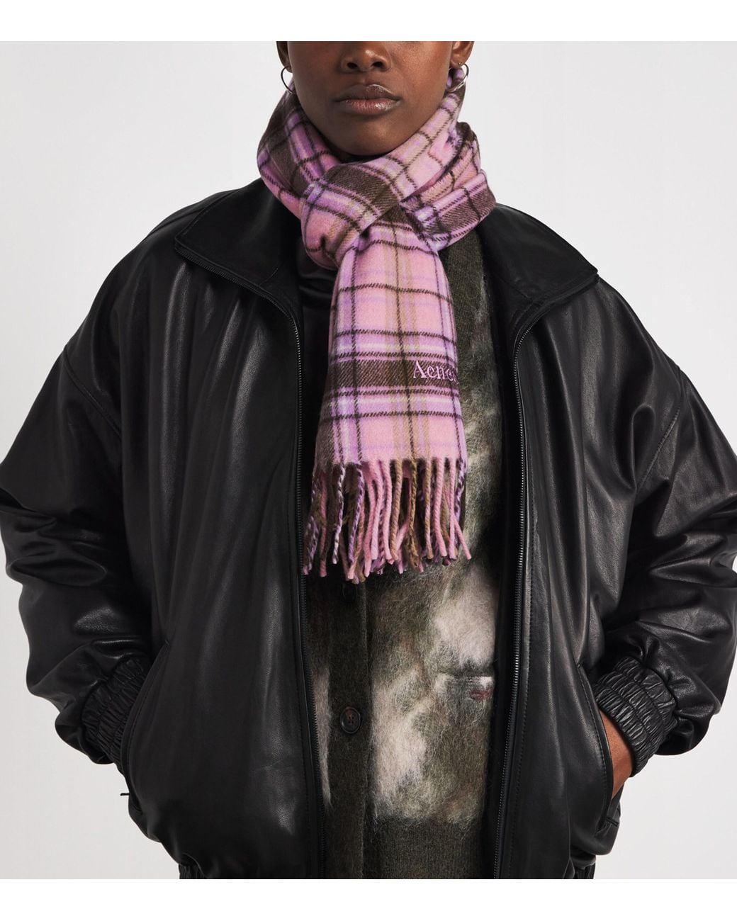 Acne Purple Cashmere-Wool Check Scarf