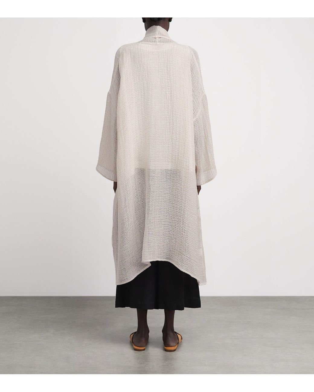 Eskandar White Linen-Blend Longline Cardigan