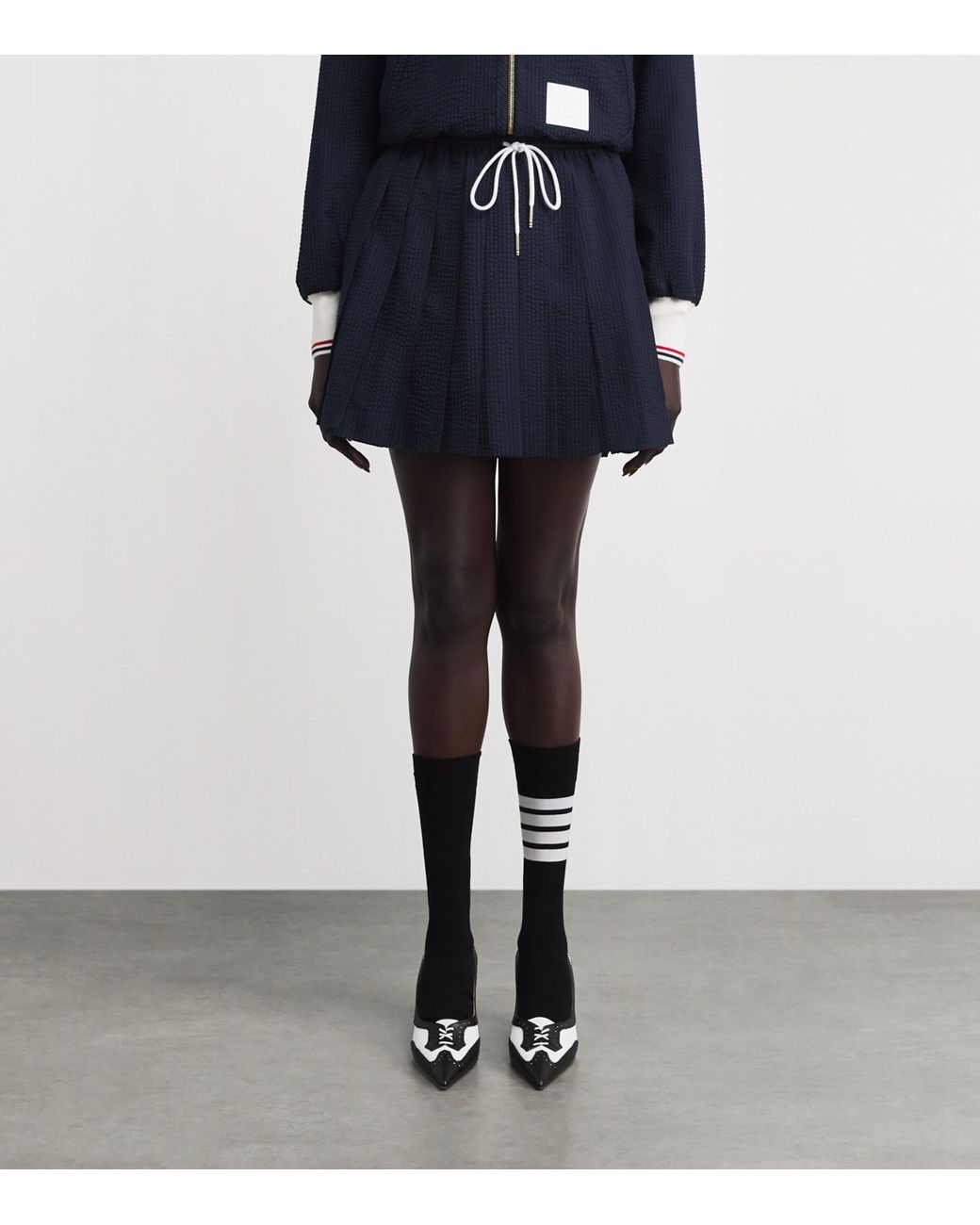Thom Browne Blue Wool Seersucker Pleated Mini Skirt