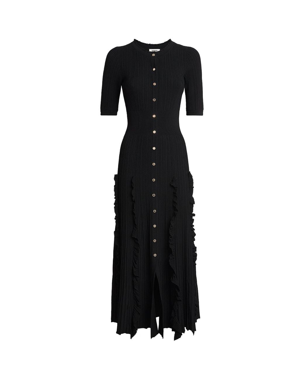 Sandro Black Knitted Ruffled Maxi Dress