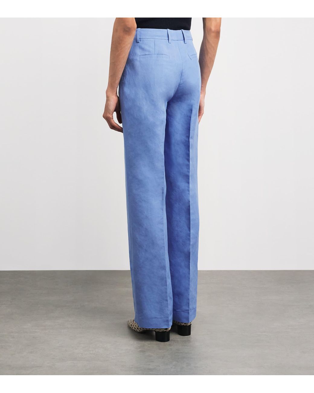 Lafayette 148 New York Blue Silk-Linen Wide-Leg Trousers