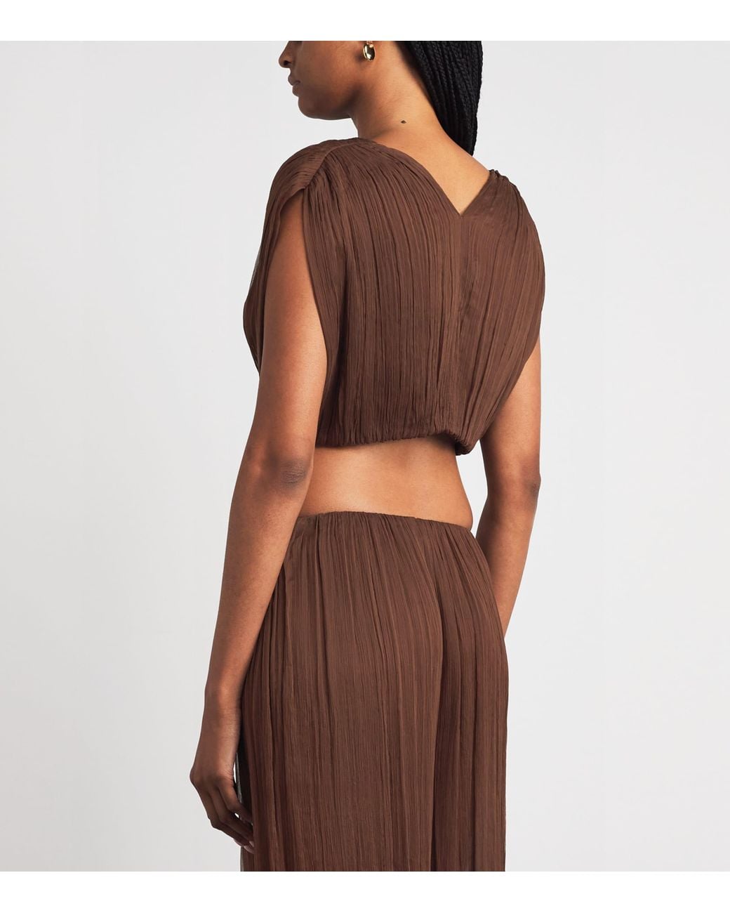 Moré Noir Brown Silk Chiffon Izzi Crop Top