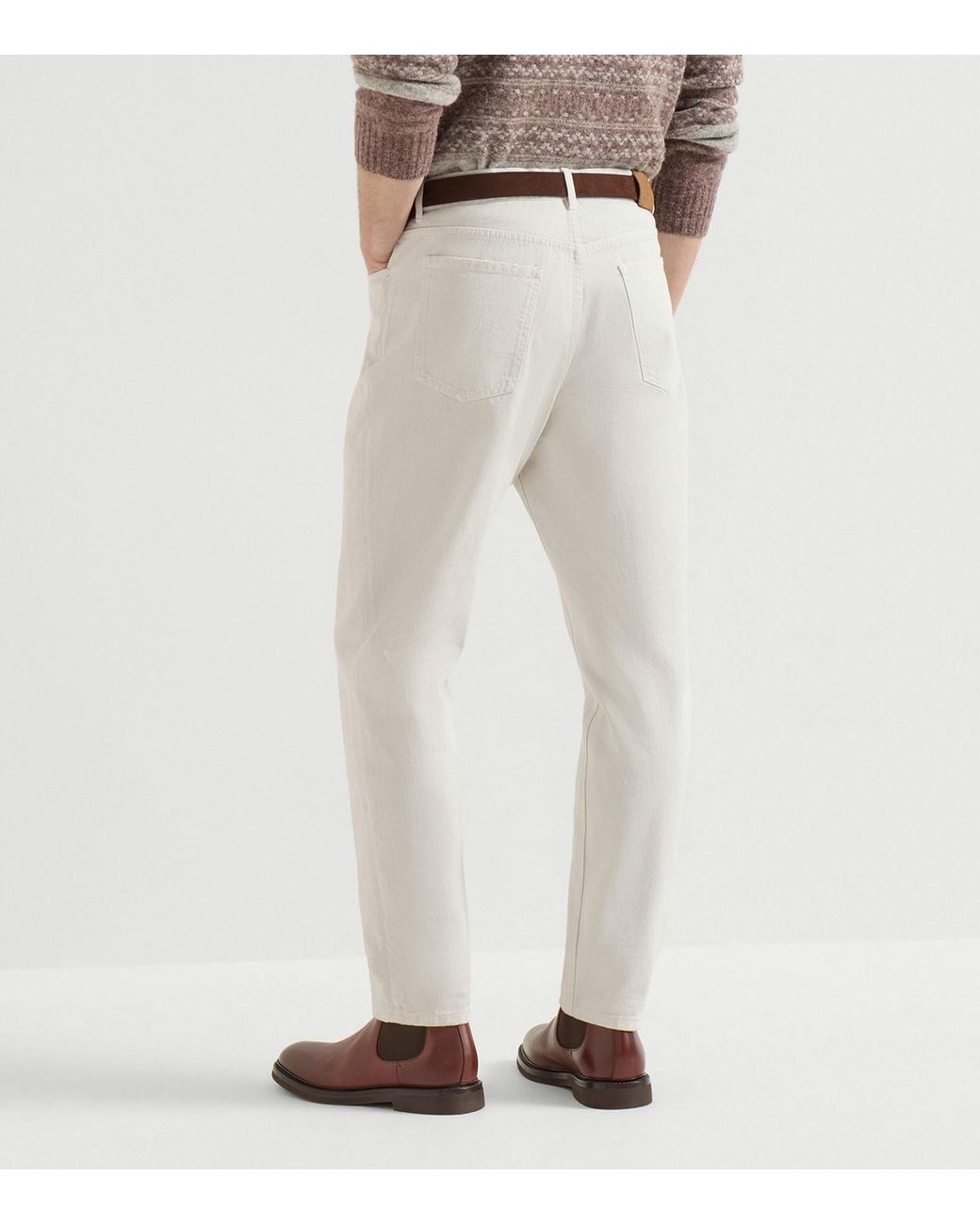 Brunello Cucinelli White Cotton Denim Five-Pocket Trousers for men